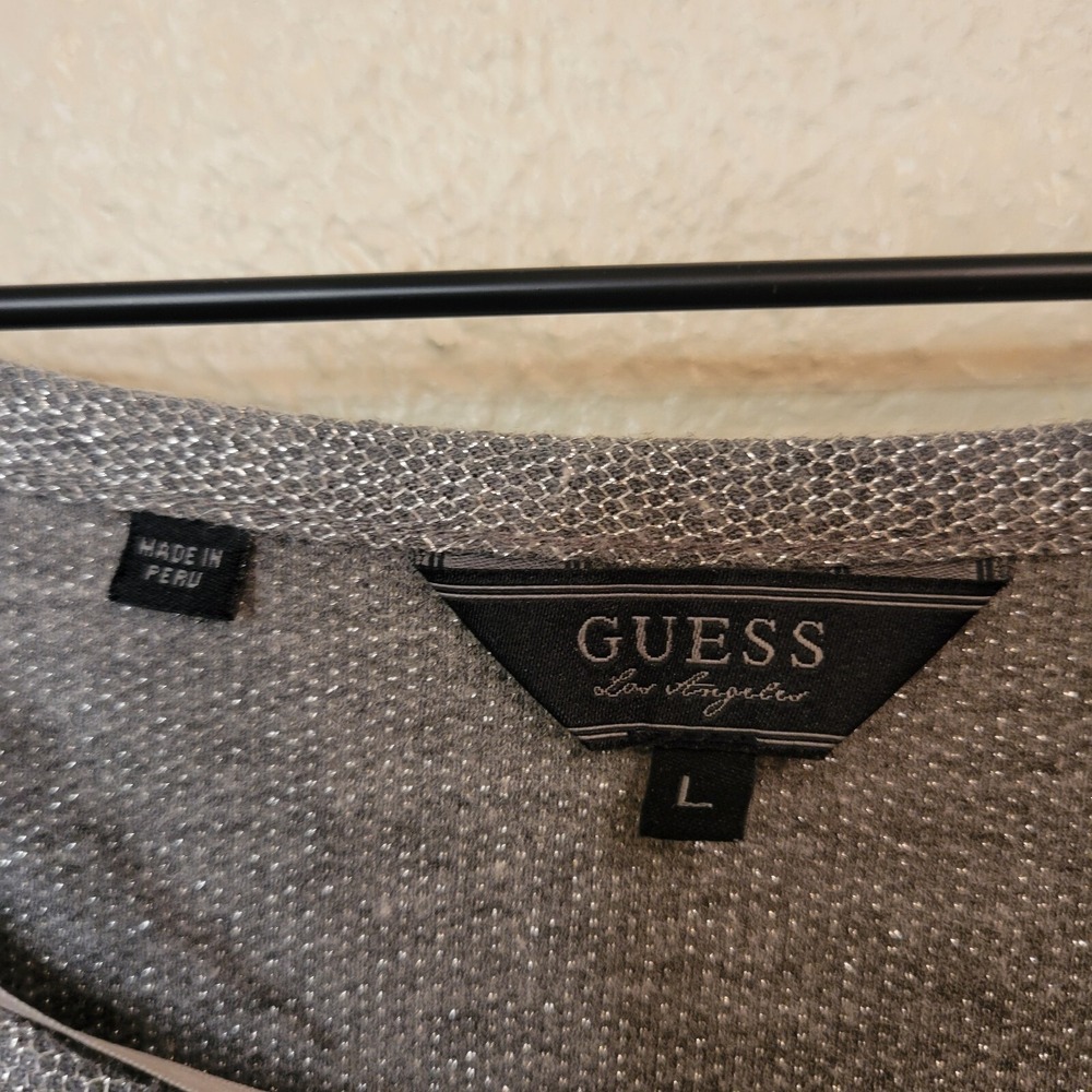 Guess Los Angeles Silver Metallic Cutout V-Neck Dolman Sleeve Knit Top L Y2K - Picture 4 of 10